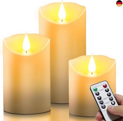 daphomeu 3 x LED candles, flameless candles with remote control timer function,