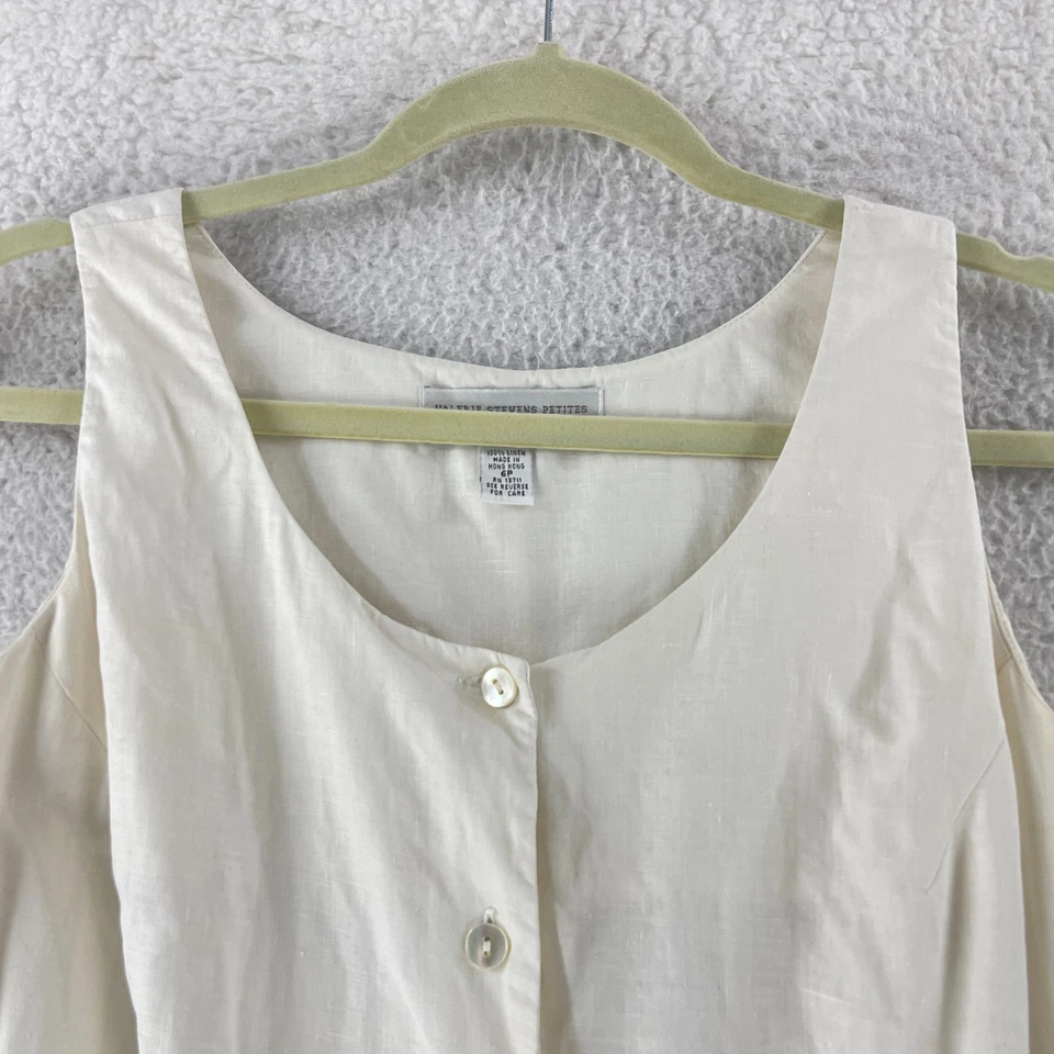 Vestido Valerie Stevens Petites de lino puro para mujer talla 6P marfil vintage con botones Foto 4 de 4