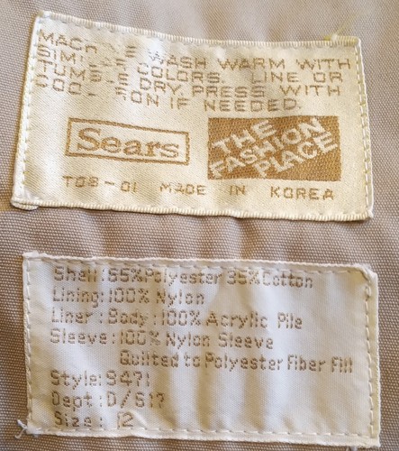 Sears The Fashion Place Womens Sz12 Dbl Breasted Overcoat Style 9471 #T08-01 - Picture 5 of 7