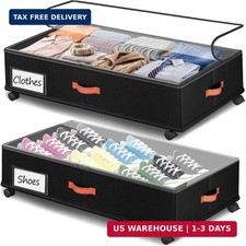 Under Bed Storage with Wheels 2-Pack, Under Bed Storage Containers 66L Clear Lid