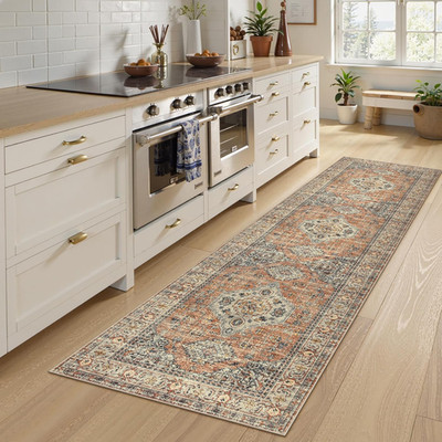 Oriental Washable Kitchen Runner Rug Non Slip, 2X8 Bathroom Runners for Hallways