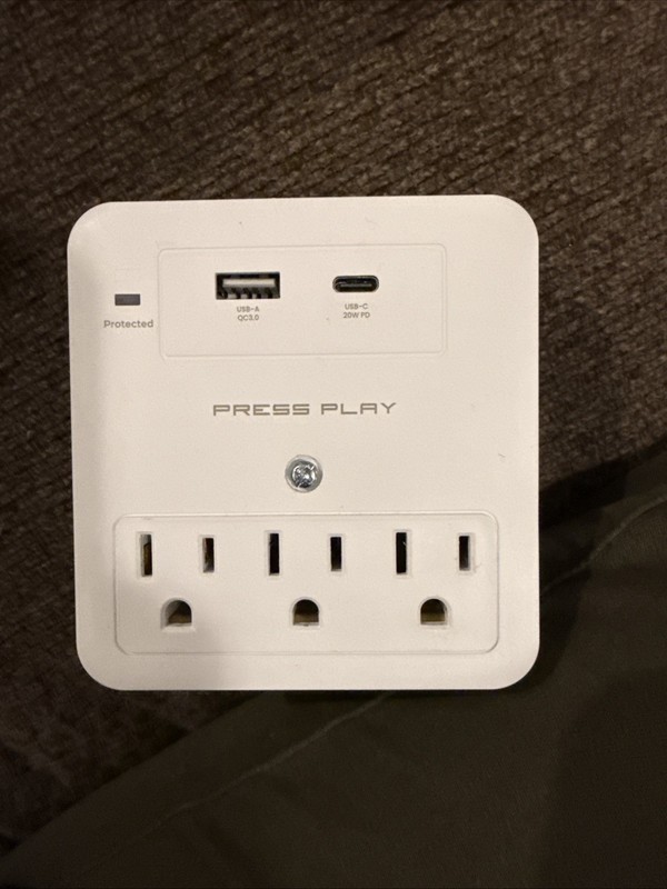 Multi-Plug Outlet Extender USB-C, USB-A, Three 3-Prongs