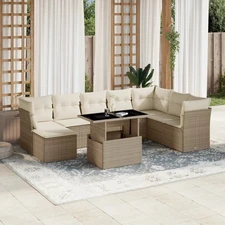 Garden Sofa Set Beige PE rattan Large Modular Garden Sofa Set