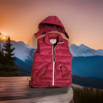  Jack Wills Holloway Down Puffer Vest Women s S Red Snap-Hood Lined Gorpcore