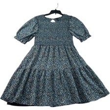 Wild Fable Dress Womens Size Medium Blue Floral Short Sleeve Smocked Stretch