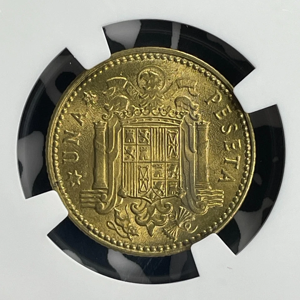 1947 (52) Spain 1 Peseta NGC MS64 Lot#G831 Choice UNC! - Image 3 of 3