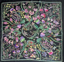 New Gucci Scarf Floral Print Multicolor Black Silk Wrap Cover
