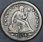 1854 25C SEATED LIBERTY SILVER QUARTER w/Arrows KM# 81 Grade:  VF+ A6612