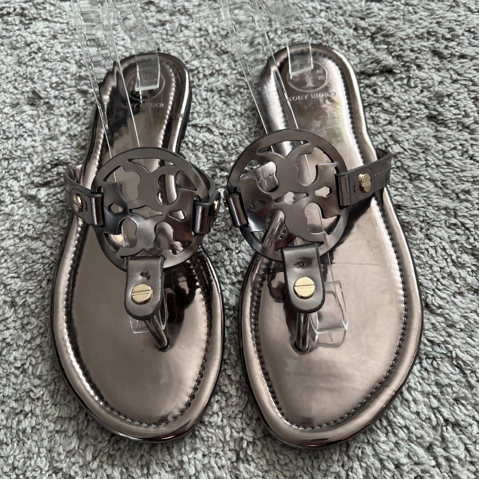 Tory Burch Designer Miller Sandals Size 10 Womens Bronze Metallic Thong
