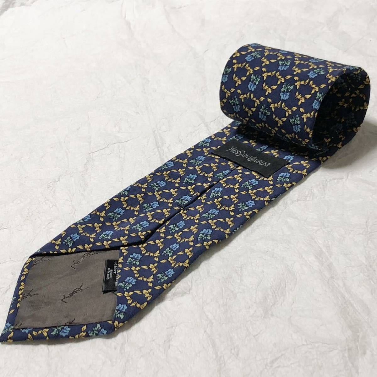 SAINT LAURENT フラワージャガードネクタイ YVES SAINT LAURENT Authentic Men Tie Necktie Floral Pattern