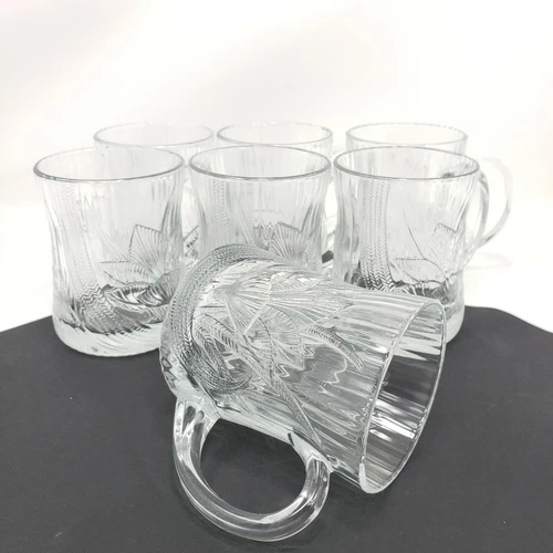 Arcoroc Vintage Canterbury Crocus Glass Coffee Mug Set of 7 Tea Cups 3D France
