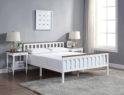 White Solid Wooden Bed Frame Single 4ft Double King Size Bed With Mattress Pine