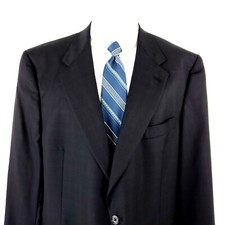 Hart Schaffner Marx Wool 2 Button Blazer 46R Blue Windowpane Sport Coat