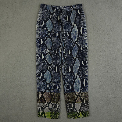 Diane Von Furstenberg Bennet Pants 0 Blue Snakeskin Silk Pull On Two Animal