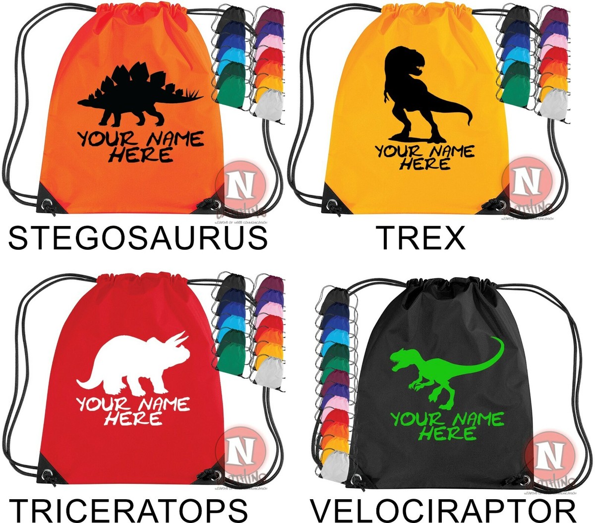 Personalizado Dinosaurio Bolsa T Rex Cordón Colegio Gimnasia Add