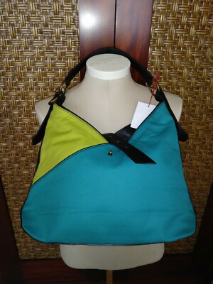 Loulou De La Falaise Turquoise Blue Green Fabric With Leather