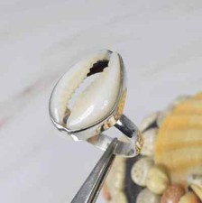 Cowrie Shell Gemstone Ring-925 Sterling Silver Handmade Jewelry Women's Ring