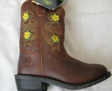 JOHN DEERE girls brown floral flower leather wellington cowboy cowgirl boots NEW