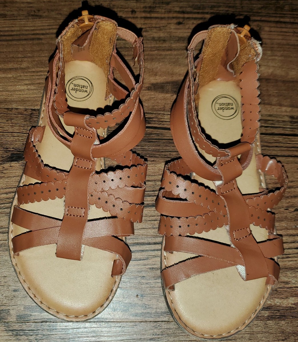 Wonder Nation Brown Gladiator Sandals Shoes Size 12 Little Girls *S24