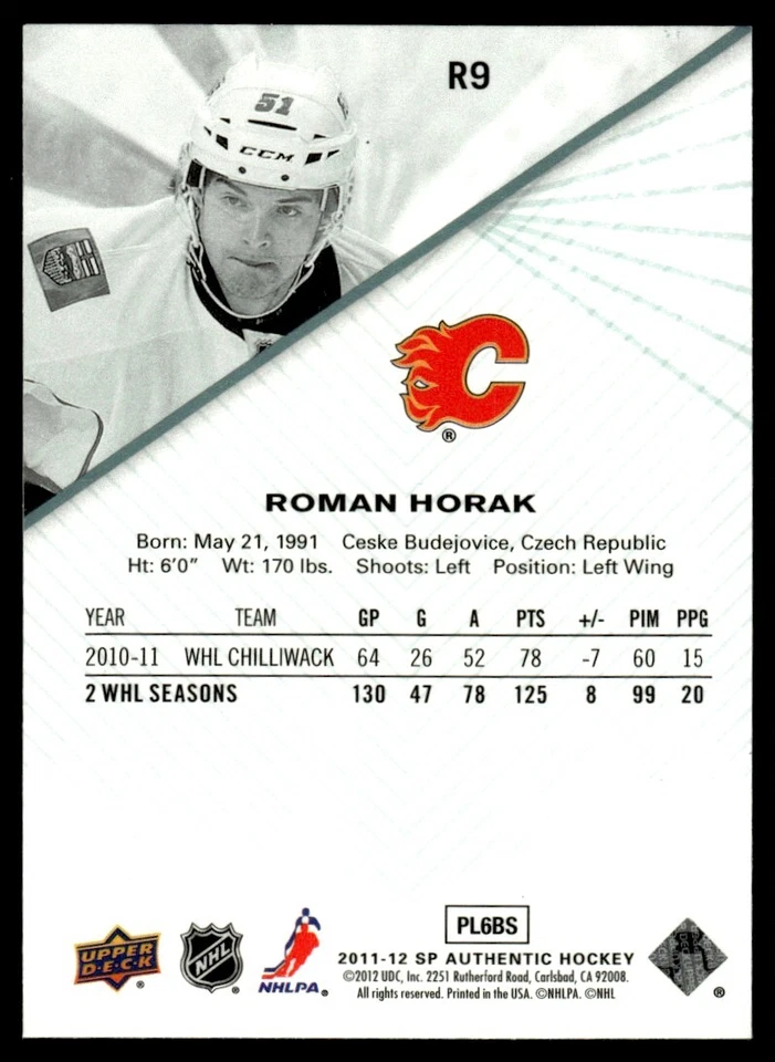2011-12 SP Authentic Rookie Extended Roman Horak Calgary Flames #R9 . - Image 2 of 2