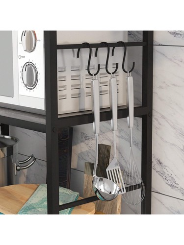 Large Kitchen Bakers Rack Utility Storage Shelf Hooks Microwave Stand Basket - Picture 8 of 12