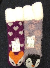 2 Pairs Woman's Lurex Critter Slipper Sock S/M 6-7.5 Non Skids Soft Cozy