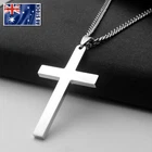Stainless Steel Plain Silver Jesus Cross Crucifix Pendant Necklace Mens & Womens