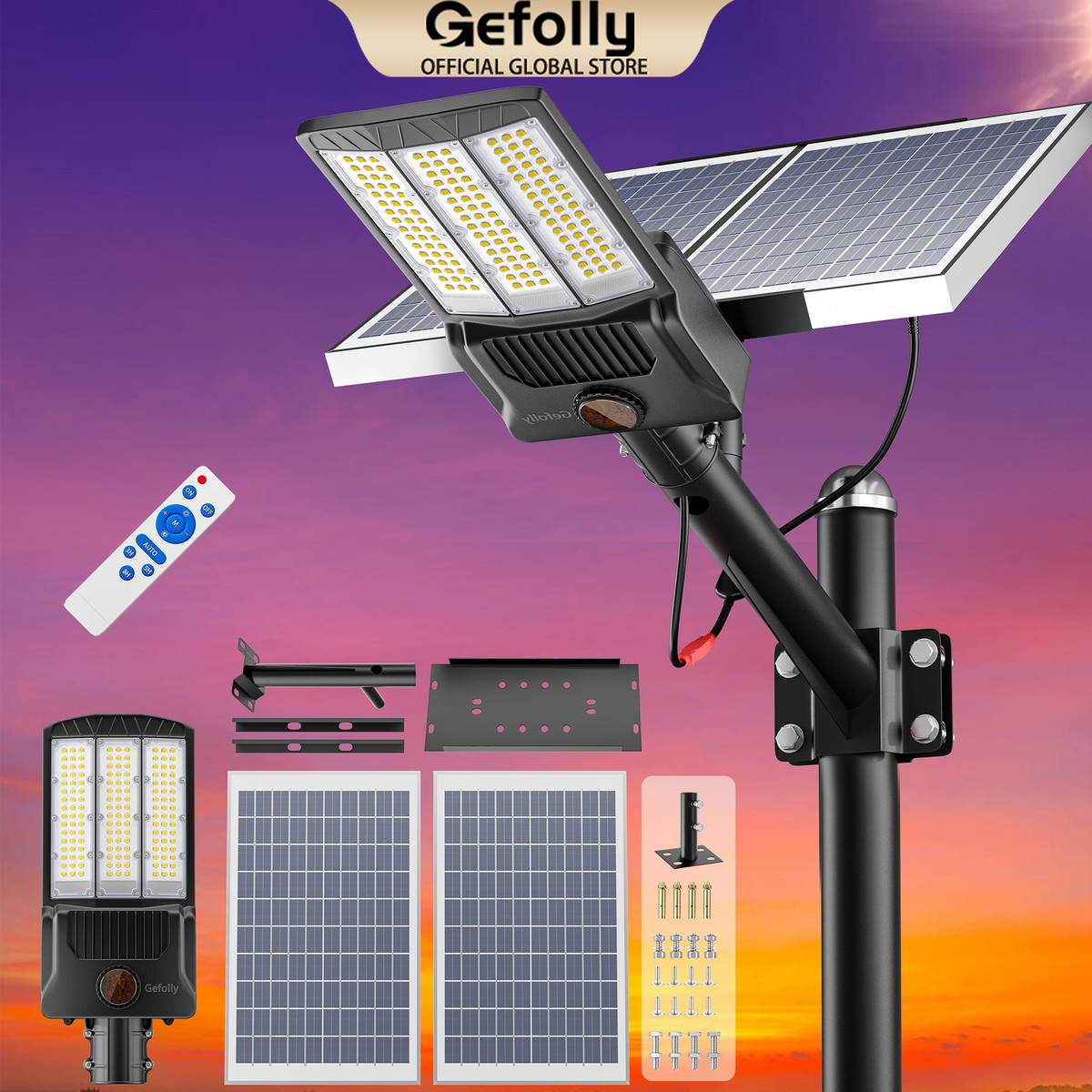 Lampadaire Solaire Extérieur Gefolly - Éclairage Parking, Allée, Jardin - Neuf