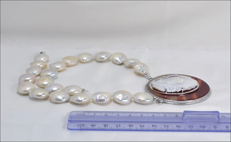 COLLANA IN ARGENTO 925 CON PERLE BAROCCHE E CAMMEO SARDONICO VOLTO - AGLN 038 - - Immagine 3 di 3