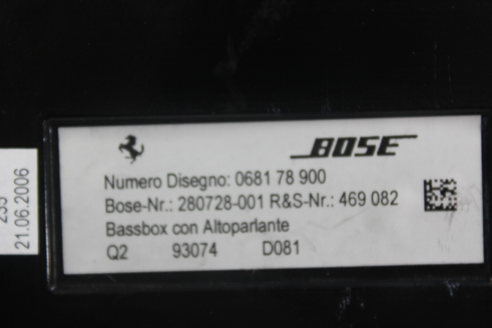 Ferrari 599 GTB, 612 Scaglietti, Front Subwoofer Box, Used, P/N 68178900