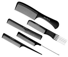 HAIRDERESSING SALON HEADJOG SET OF 5 BLACK COMBS PINTAIL TAIL CUTTING DETANGLE