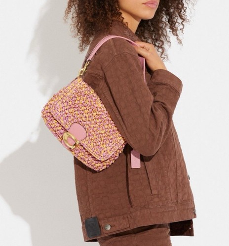 NWT Coach Soft Straw & Smooth Leather Tabby Shoulder Bag CH732 In Pink/Orange - Picture 4 of 19