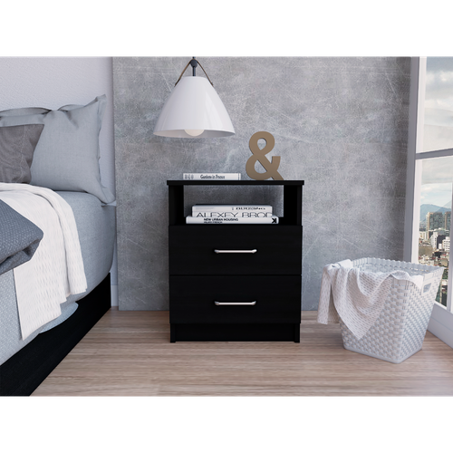 Nightstand 20"H,Two Drawers,One Shelf,Superior Top,Black/Black