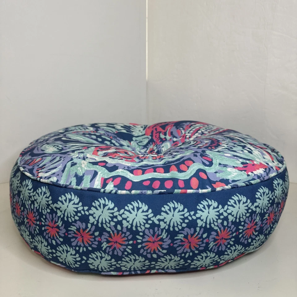 Lilly Pulitzer Round 18” Single Tuft Button Pillow Indoor Outdoor Gypsea Girl - Image 4 of 4