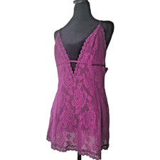 Victoria's Secret 100 Silk Sheer Lace Mini Slip Dress "Berrylicious" Size Large