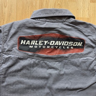 Harley-Davidson Mens Grey H-D Performance Button Up Shirt Large Short Sleeve