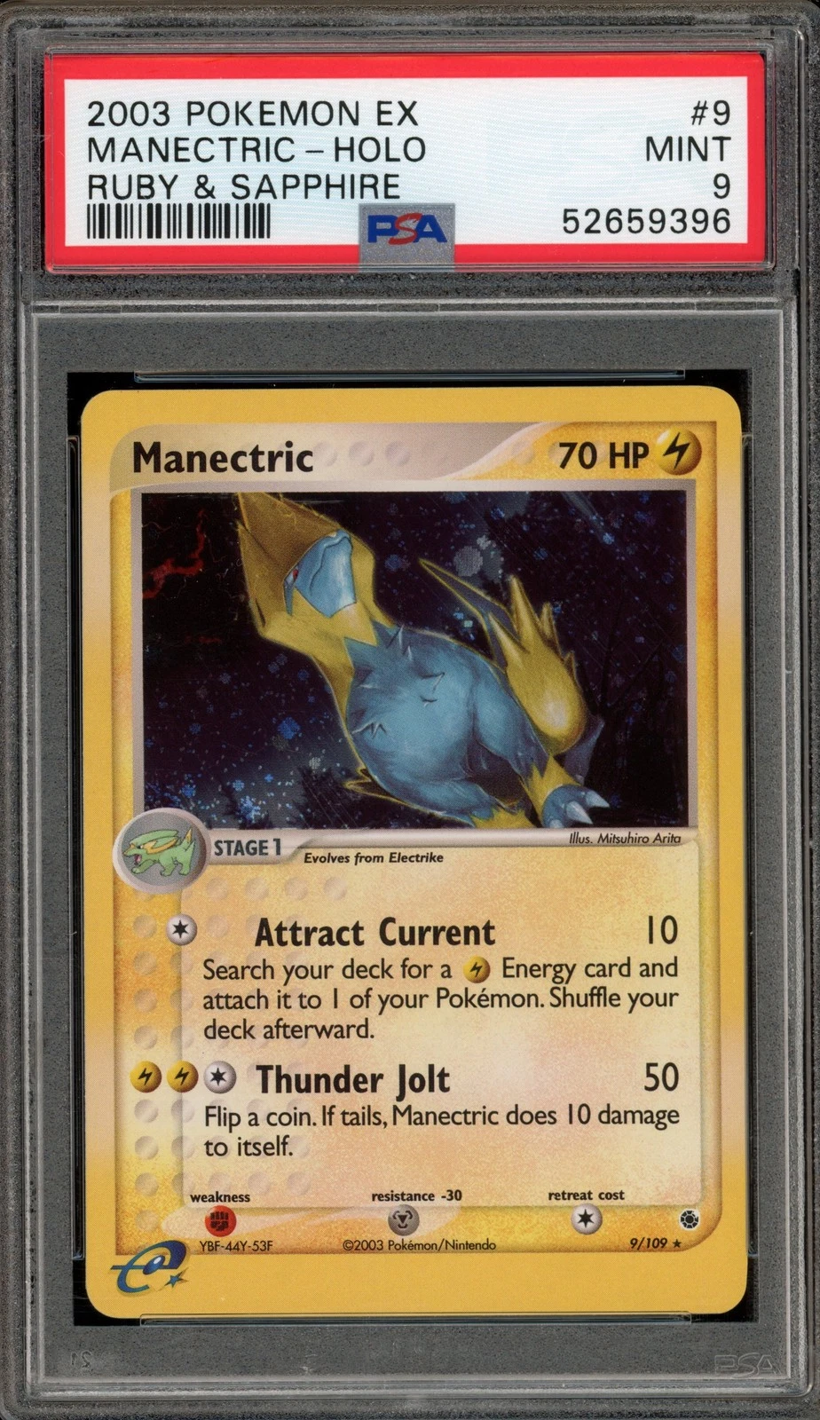 Pokemon Manectric EX Ruby & Sapphire Holo Rare #9 PSA 9 Mint