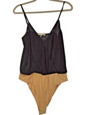 WAYF Womens Cami Bodysuit Size S Black Tan Two Tone Adjustable Straps Ribbed