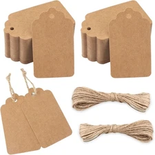 jijAcraft 100Pcs Blank Gift Tags with String - Brown 2.7 x 1.5 inch, 