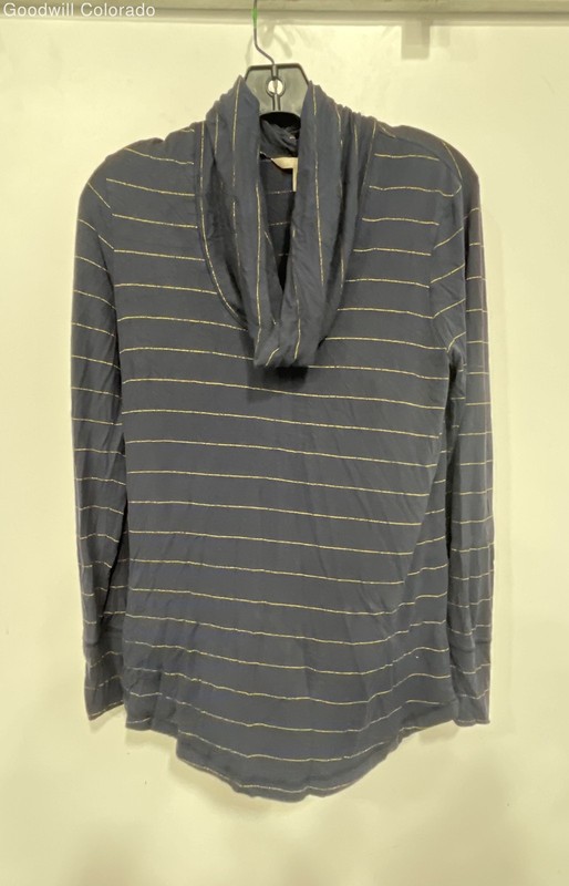 Banana Republic Womens Black Striped Long Sleeve Cowl Neck Blouse Top Size M