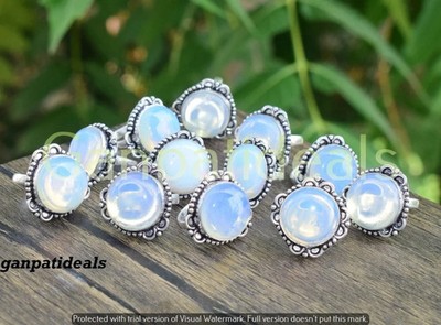Opalite Gemstone Rings 5pcs Wholesale Lots 925 Silver Plated Jewelry