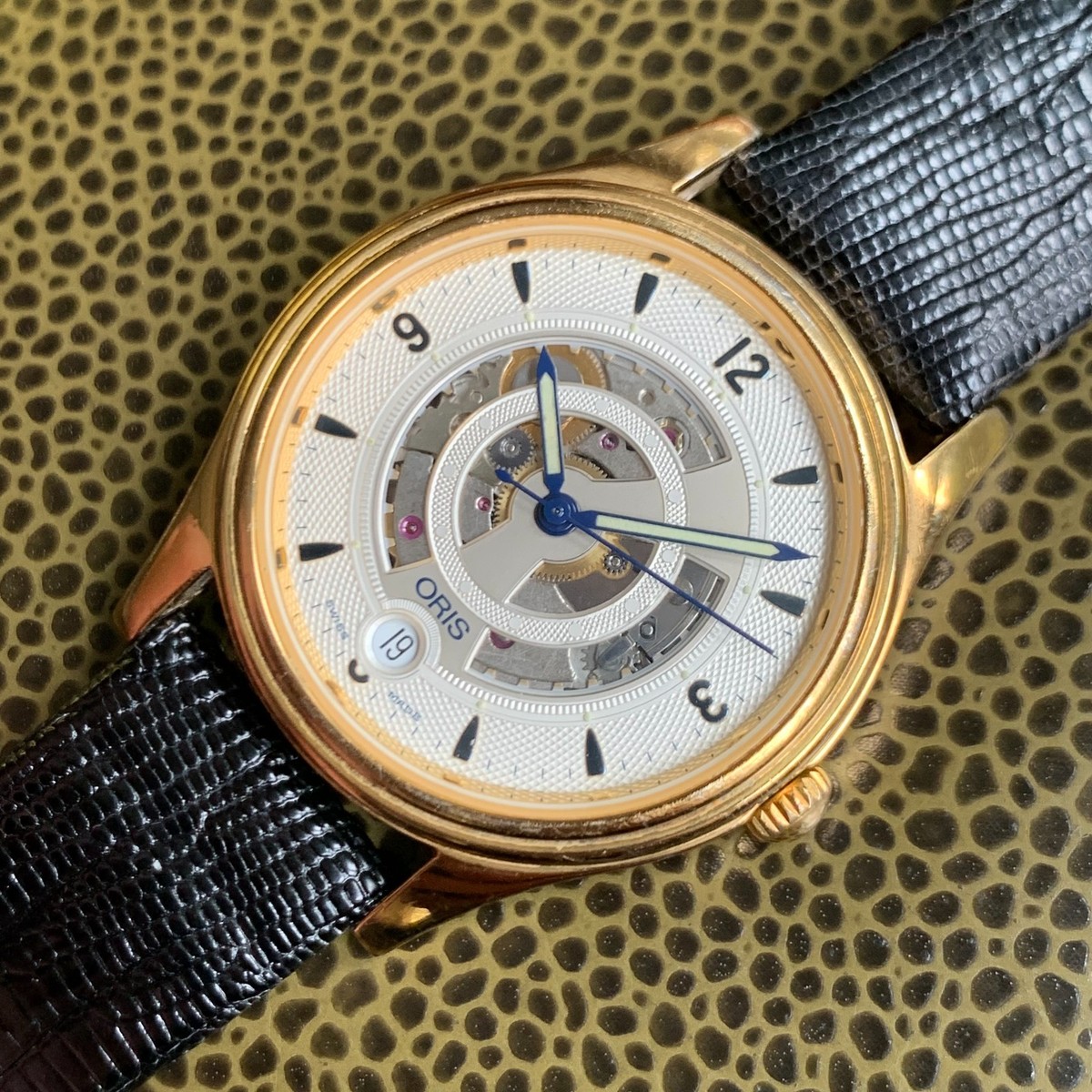 ORIS Classic Skeleton 7481 Date Automatic Gold Tone Wristwatch | eBay
