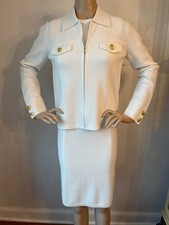 NWT St. John Knit Suit White Pique Knit Dress Jacket Women's Size L fits 10/12
