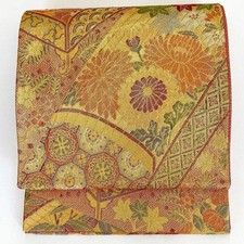 7288 Japanese Vintage Fukuro Obi Belt Kimono Fabric Silk Traditional Gold