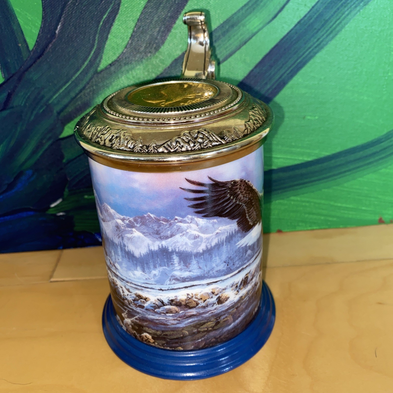 FRANKLIN MINT “GUARDIAN OF THE ARCTIC” BALD EAGLE COLLECTOR TANKARD STEIN MUG 