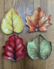 Juliska Forest Walk 4-Pc Leaf Plate Set Ceramic Multicolor Oven/DW/MW Safe