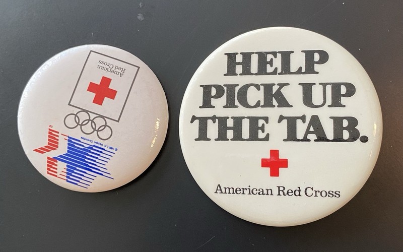 1984 Los Angeles Olympics Committee Button & Red Cross Sponsors Button Set of 2