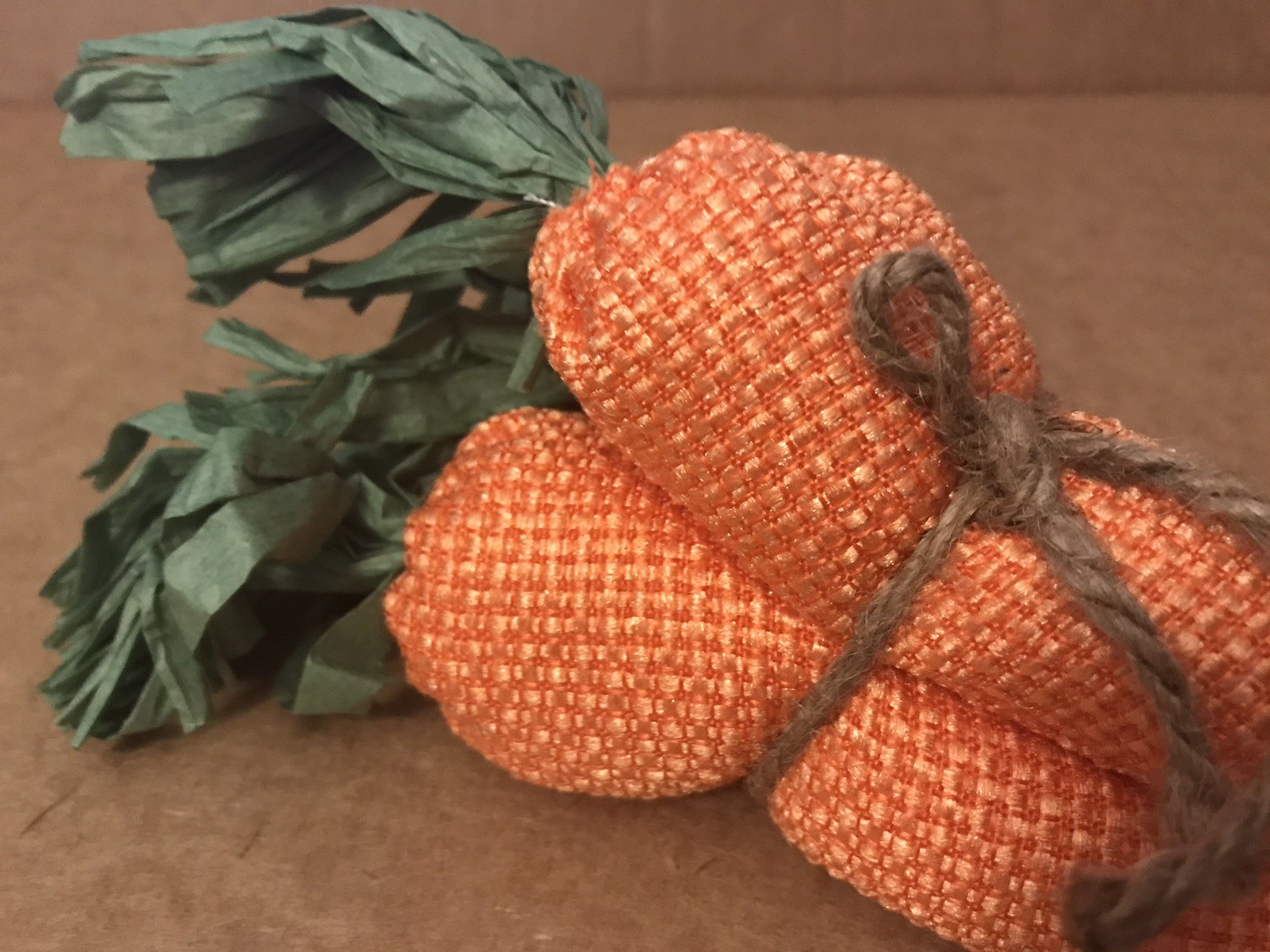 Set of 3 Bundles of 9 Total Carrots Rustic Fabric and Raffia Farmhouse Decor