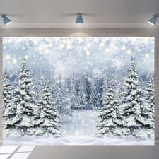 Winter Forest Photography Backdrop Glitter Snowy Pine Tree Scene Background