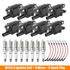 8X High Performance Ignition Coil & Spark Plug & Wire For Chevy GMC 5.3 6.2L